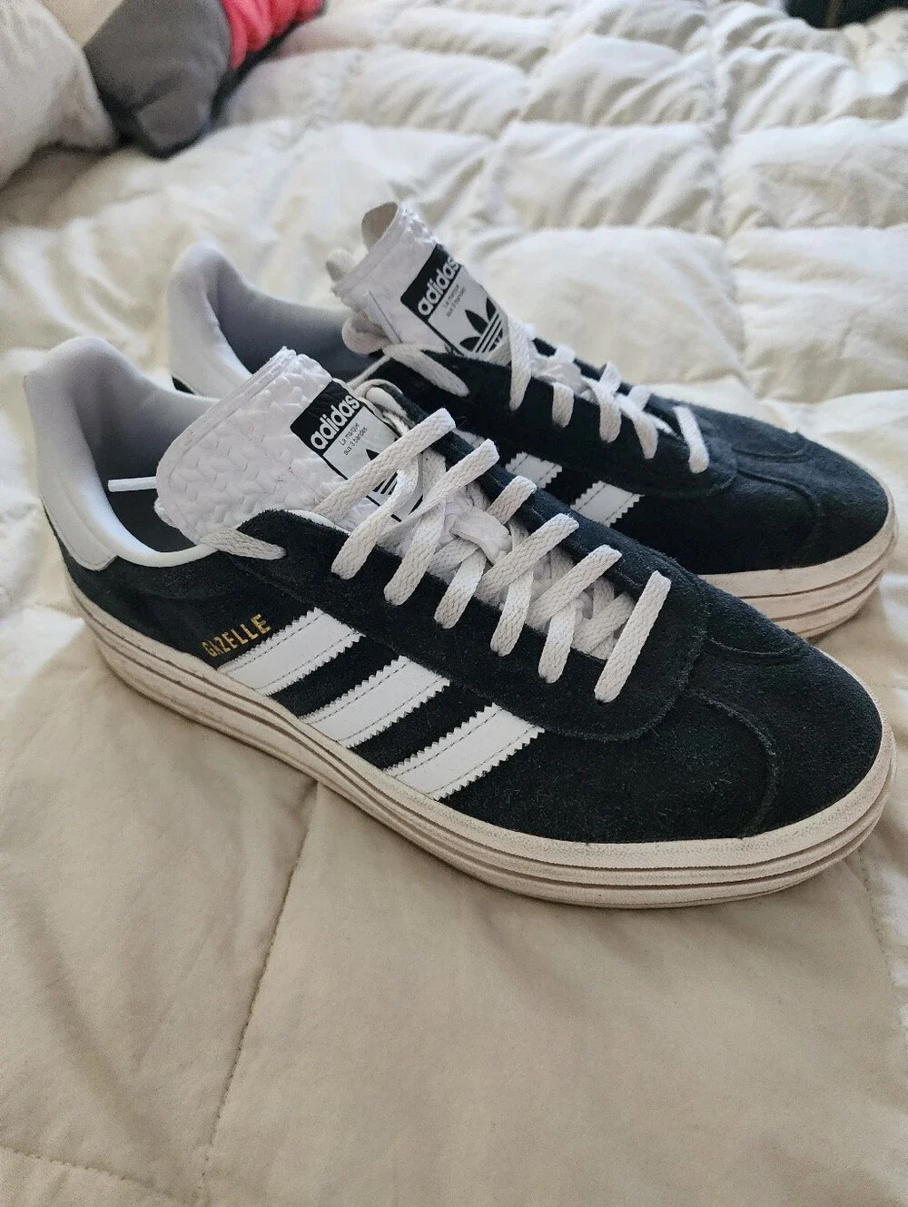 Adidas Gazelle Black & White Suede Sneakers Womans 8 Like New